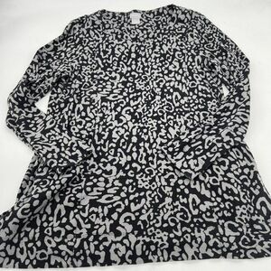 Chicos Sweatshirt Womens L Black Gray Long Sleeve Animal Print Pima Cotton